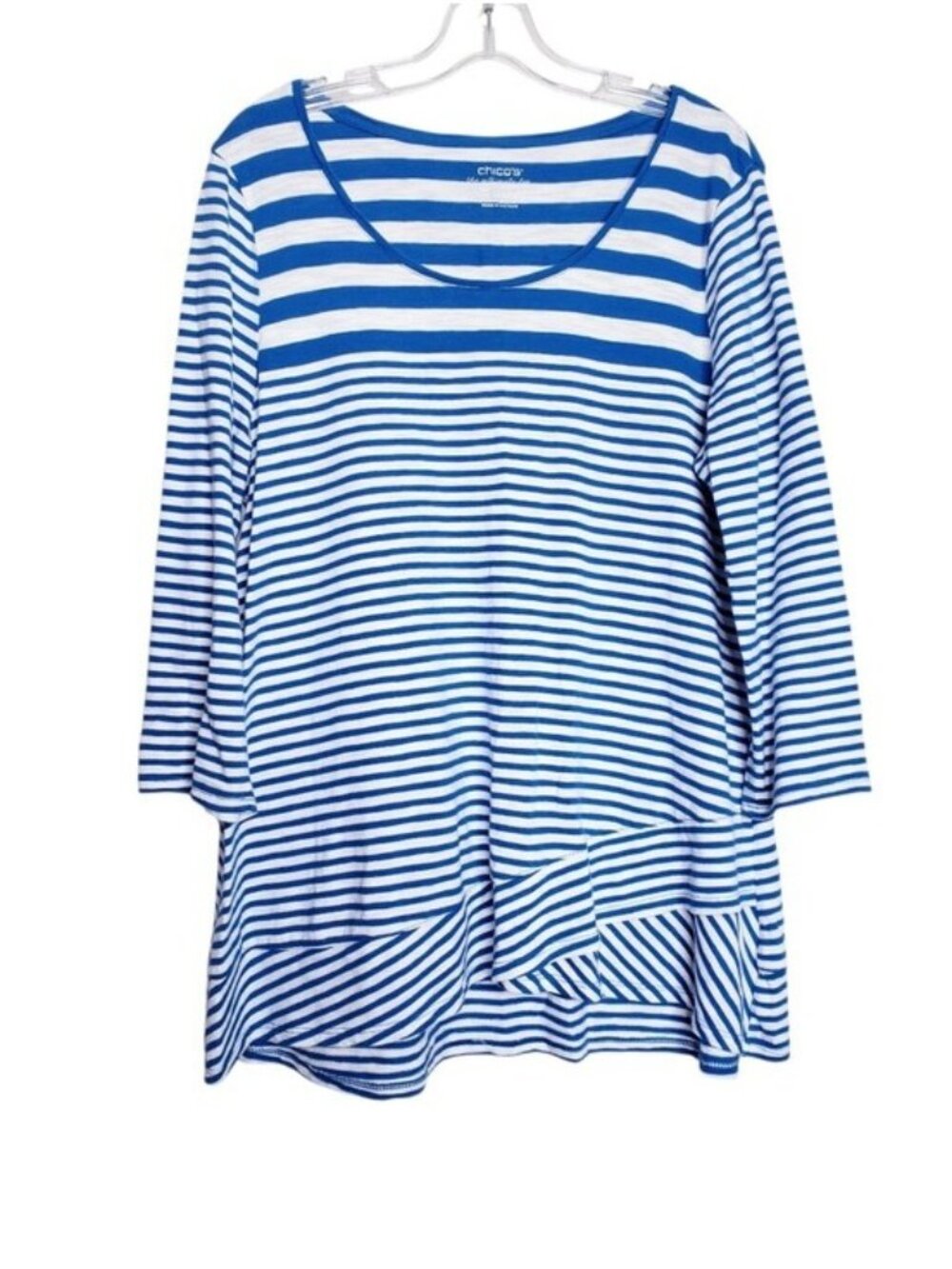 Chico's Blue & White Striped Ultimate Tee Tunic Top Women's Size Large